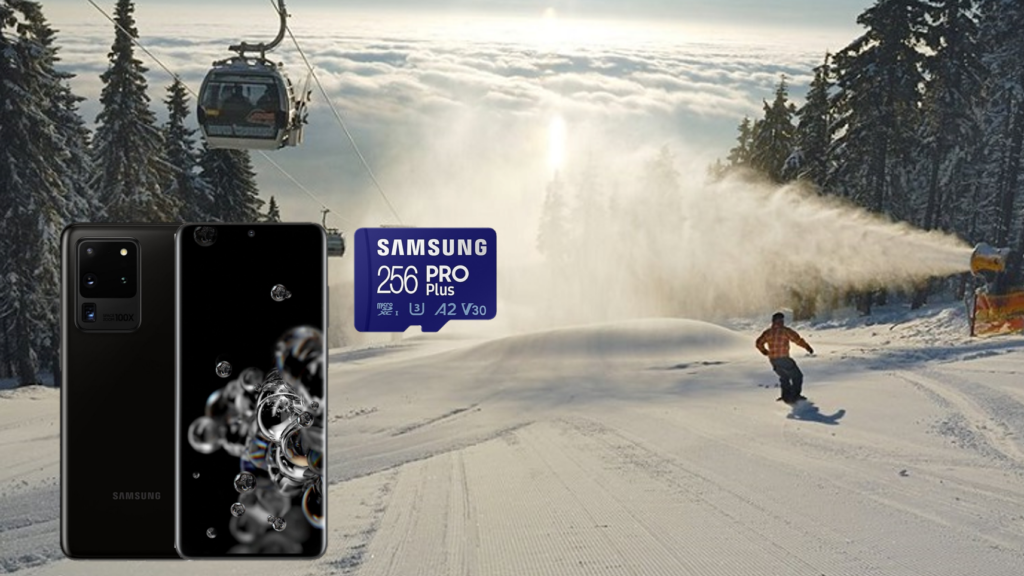 Met een smartphone en micro SD kaart kun jij de mooiste beelden maken. De Samsung Pro Plus micro SD kaart zorgt voor prachtige beelden van de wintersport.