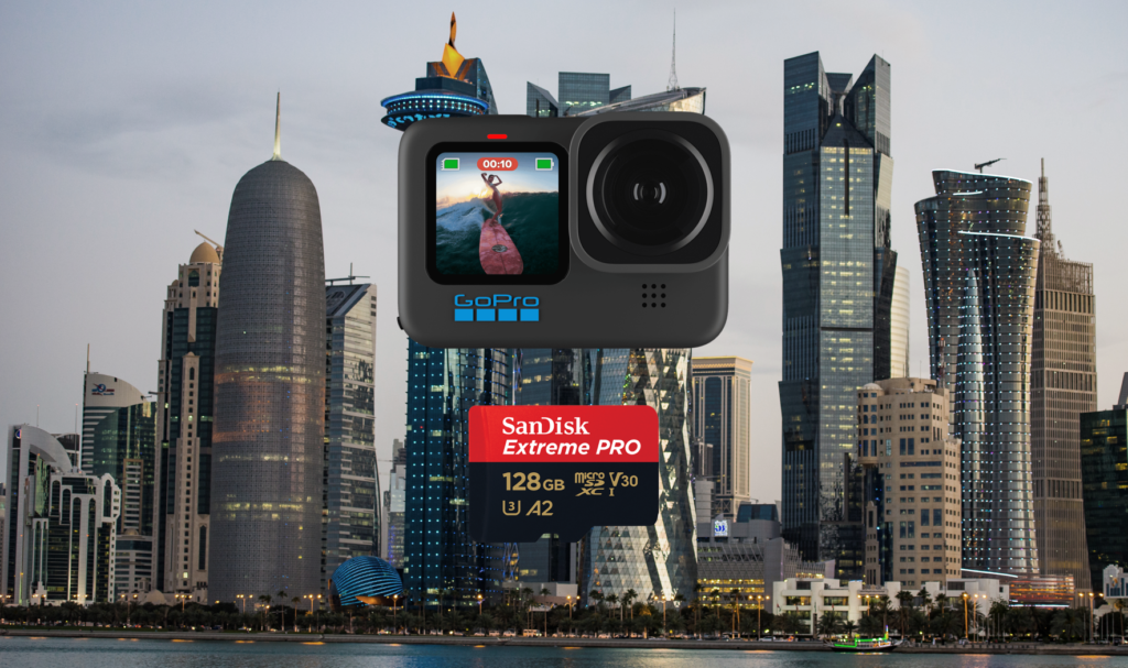 Naast het WK, kun je ook prachtige beelden maken in de steden van Qatar voor op je geheugenkaart. Dit kan met een GoPro Hero 10 met SanDisk Extreme Pro micro SD kaart.