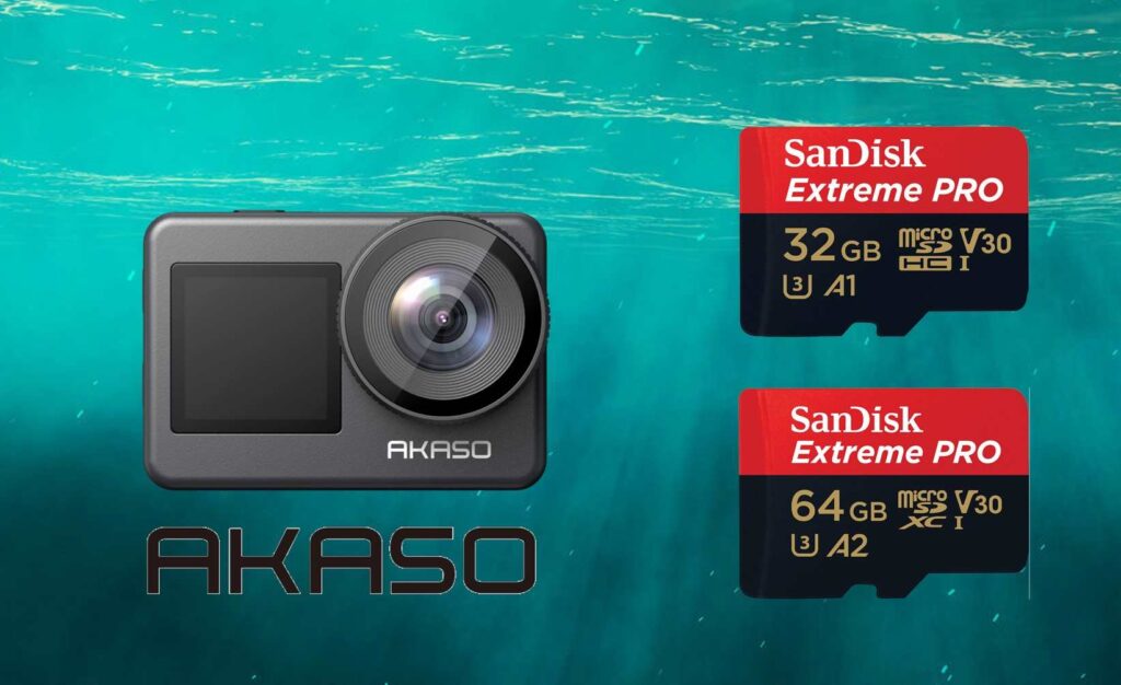 Voor de Akaso Brave 7 LE is de SanDisk Extreme Pro micro SD kaart ook een goede keuze. Ook kun je de beelden op een USB stick zetten.